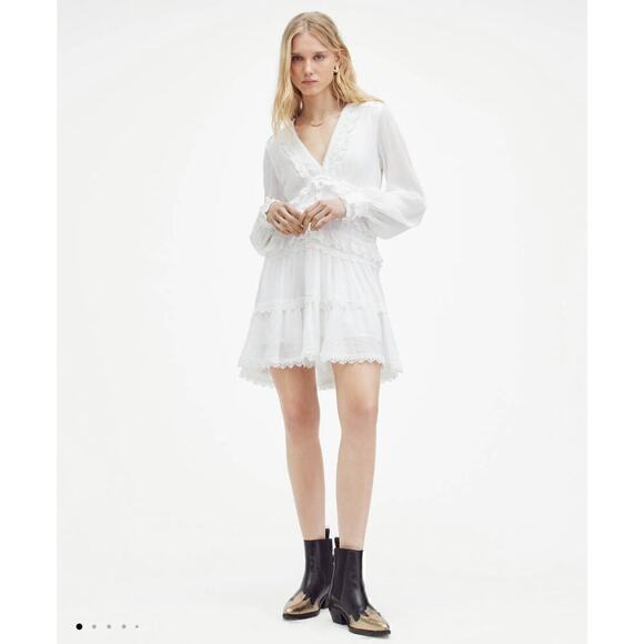 $329 AllSaints Mini Dress Womens 10 Vintage Romance Boho Chic Cottagecore Fairy - Picture 1 of 16